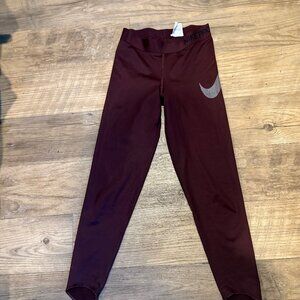 Women's Nike Pro Metallic Silver Tights M Burgundy Red Gray Gym Training Casual